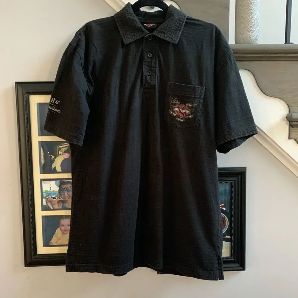 Harley Davidson Mens Crinkle Collar Polo Shirt sz L